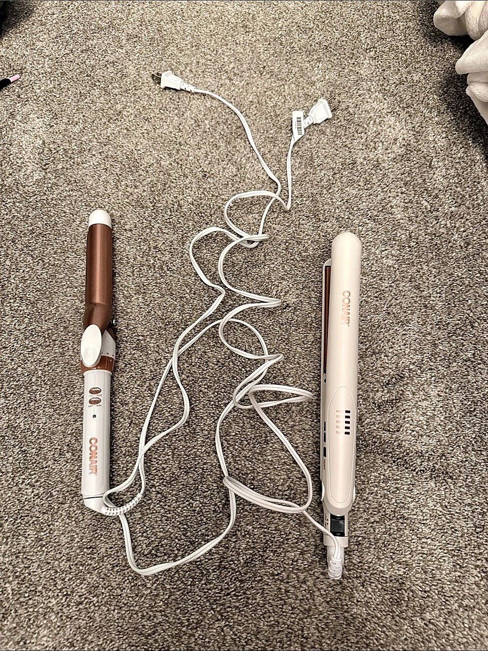 Conair Hair Styling Tools Set White & Brown. Hair straightener and curling iron